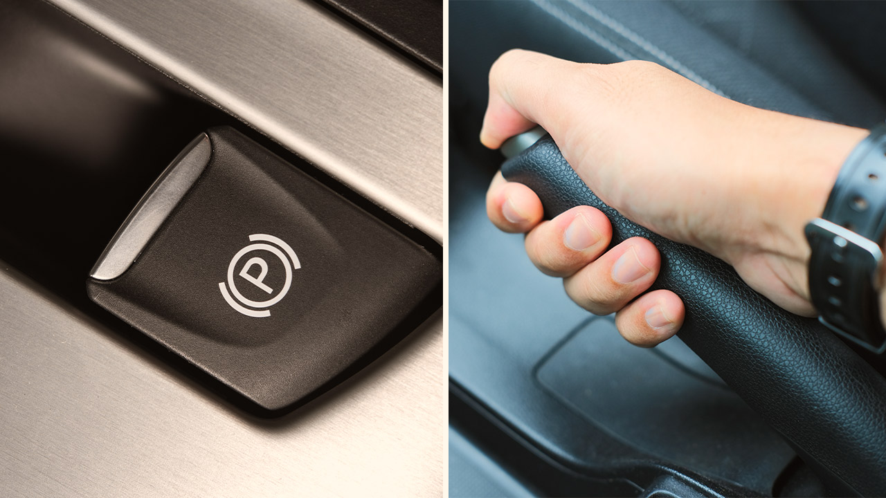 the illustration showcasing electronic parking brake vs. Manual hand brake